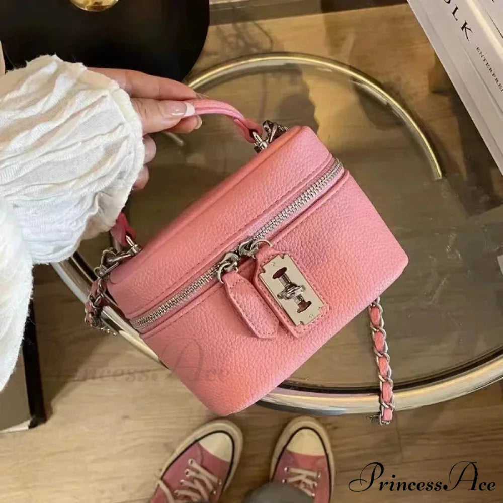 Stylish Box Canvas Shoulder Crossbody Bag Pink shoulder-250126