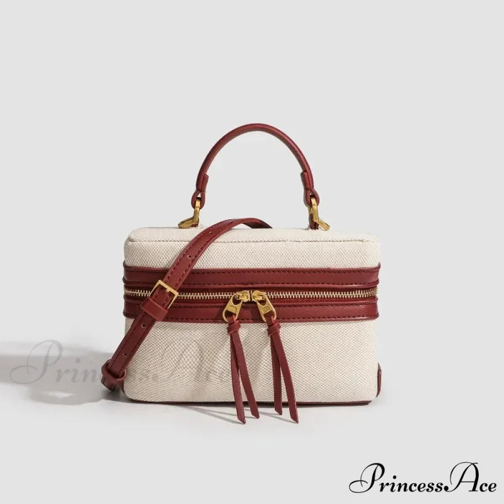 Stylish Box Canvas Shoulder Crossbody Bag WineRed shoulder-250126