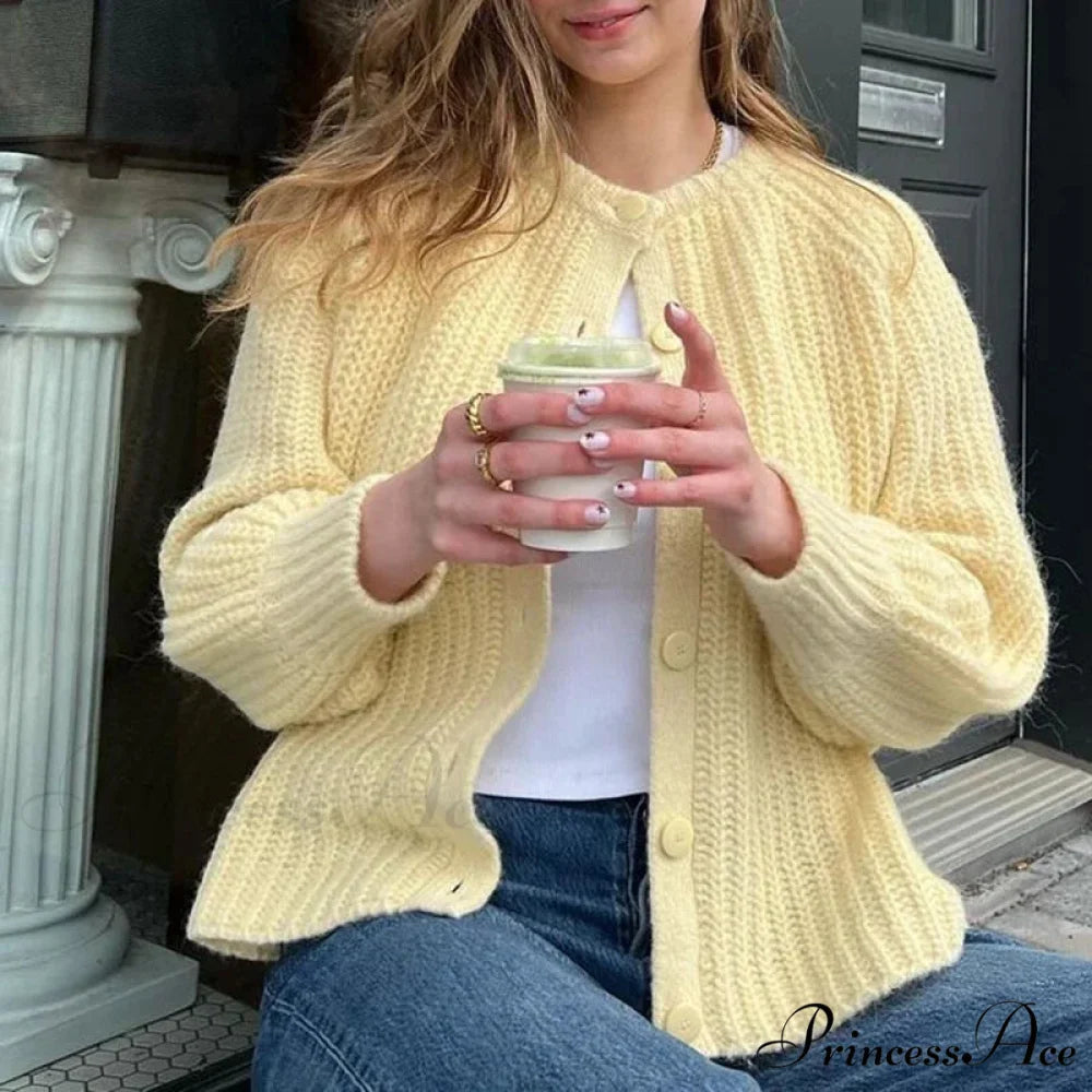 Stylish Button Up Retro 2000s Cardigan Yellow / S cardigans-241228