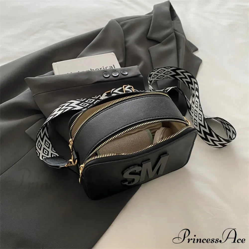 Stylish Cheetah Pattern Characters Crossbody Bag Double Zipper Black crossbody-250126