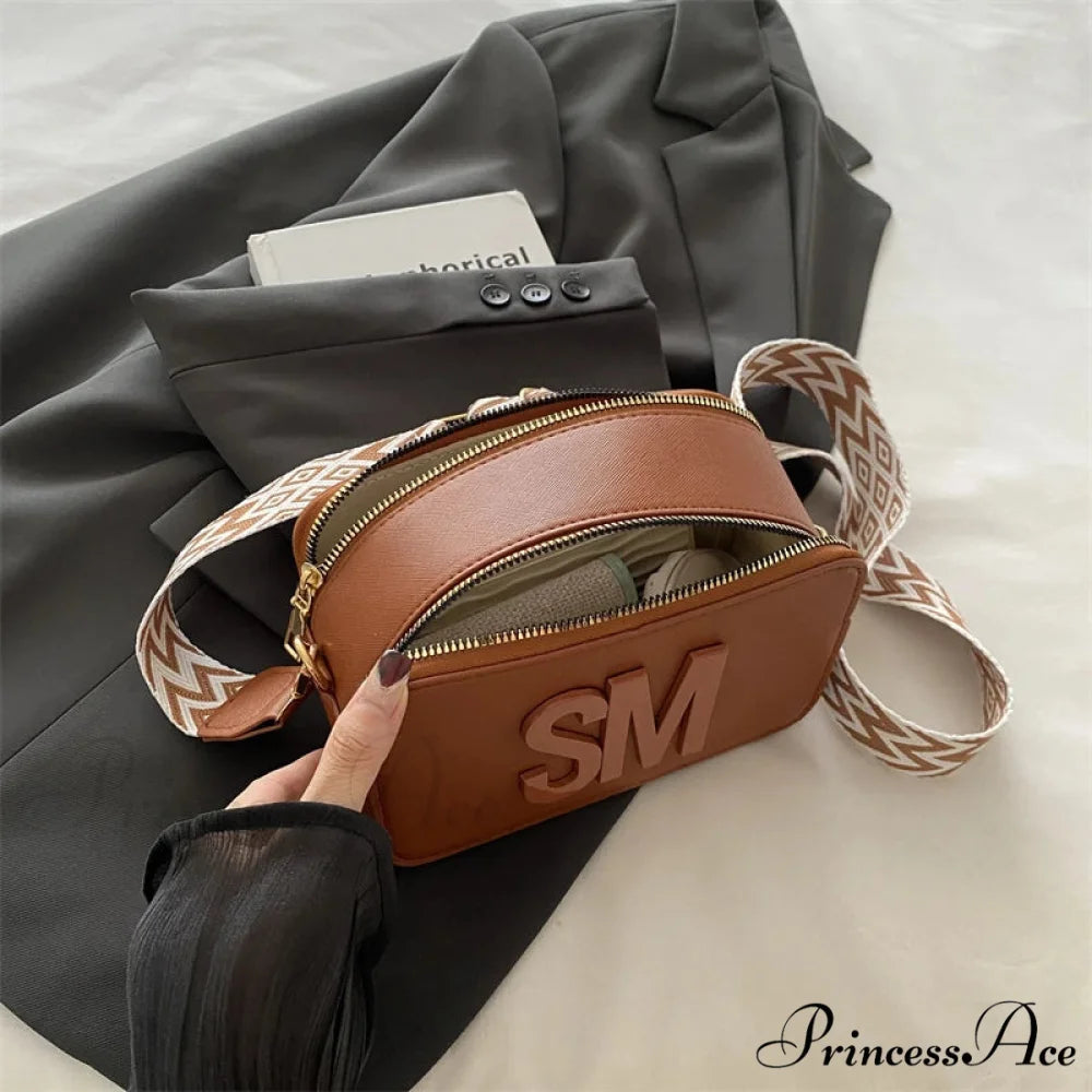 Stylish Cheetah Pattern Characters Crossbody Bag Double Zipper Brown crossbody-250126