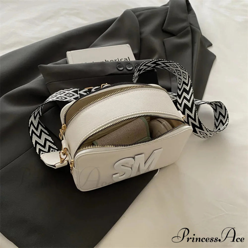 Stylish Cheetah Pattern Characters Crossbody Bag Double Zipper White crossbody-250126