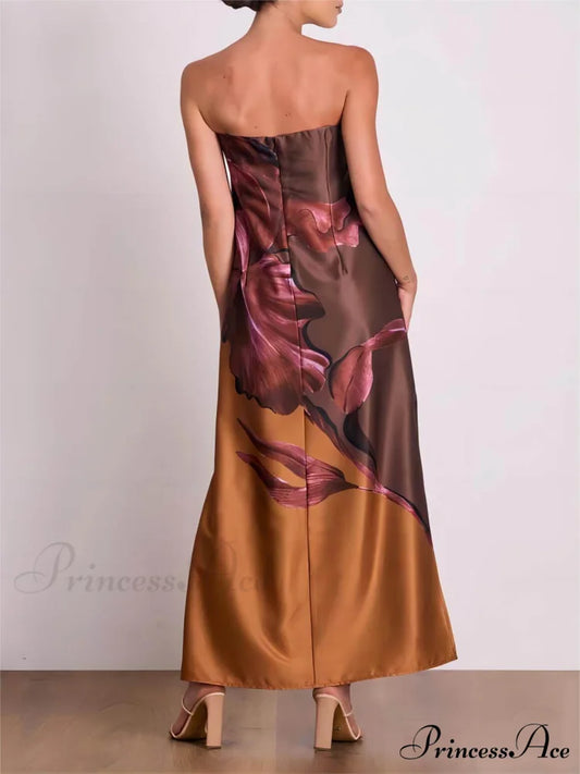 Stylish Contrasting Off-Shoulder Charming Floral Print Maxi Dress