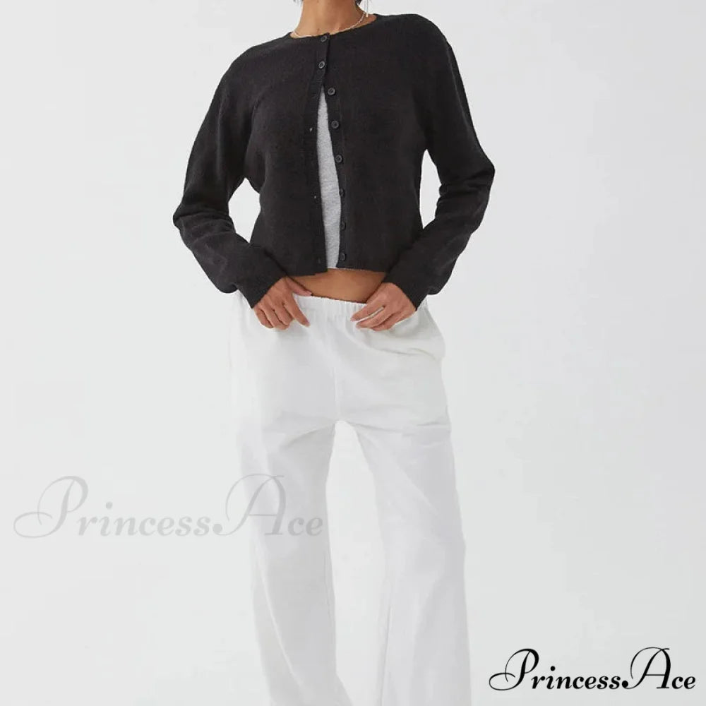 Stylish Crew Neck Button Up Front Cardigan cardiagn-250126