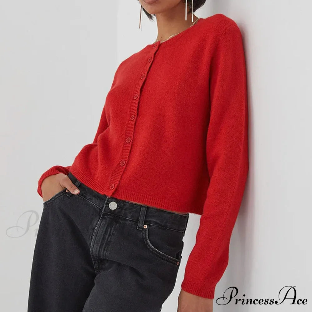 Stylish Crew Neck Button Up Front Cardigan cardiagn-250126