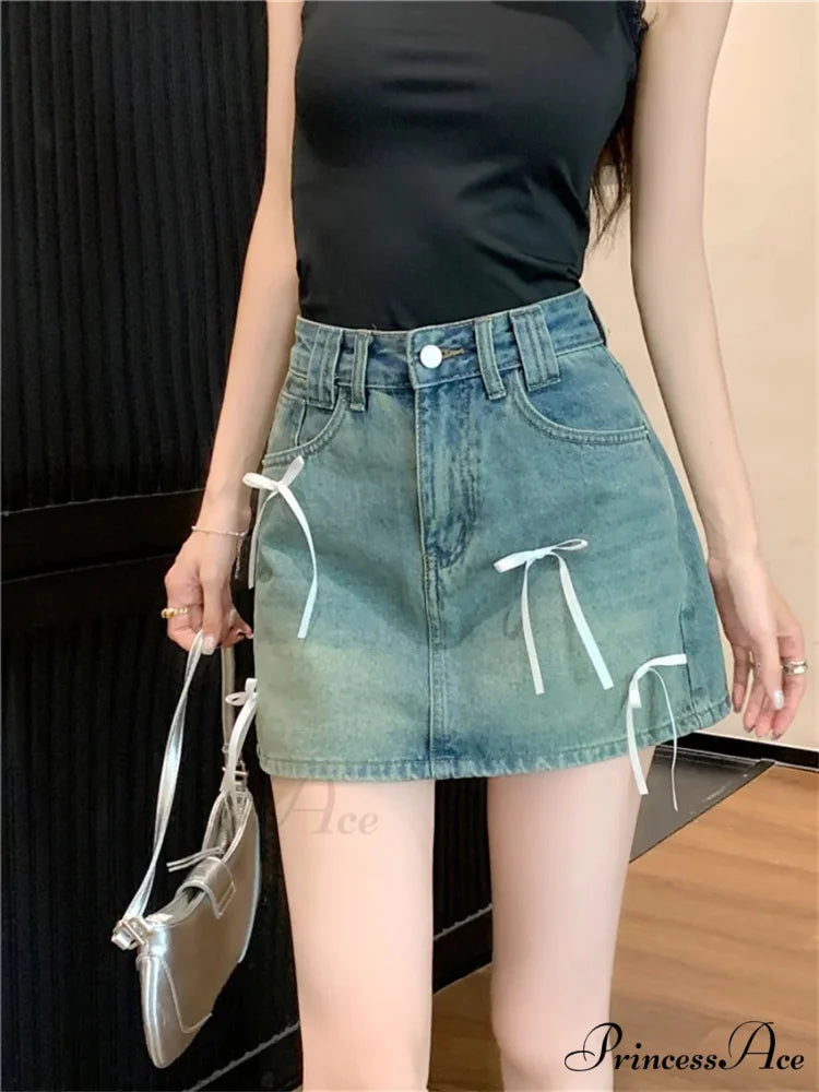 Stylish Denim Bow Detail Skirt skirts-250223