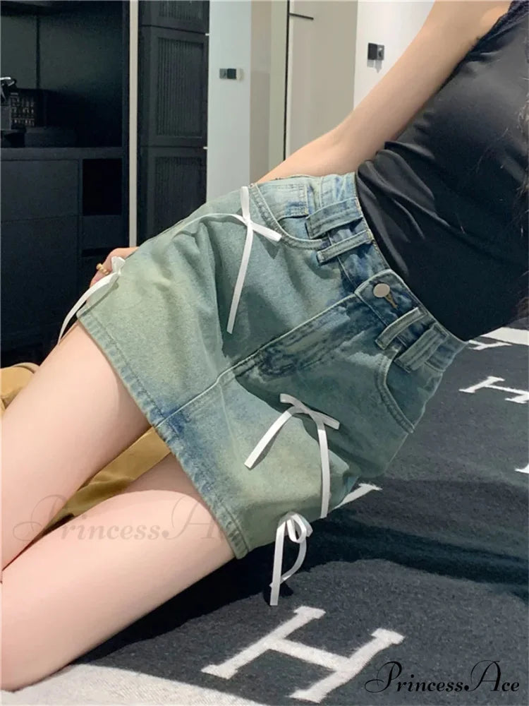 Stylish Denim Bow Detail Skirt skirts-250223