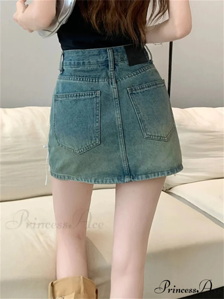 Stylish Denim Bow Detail Skirt skirts-250223