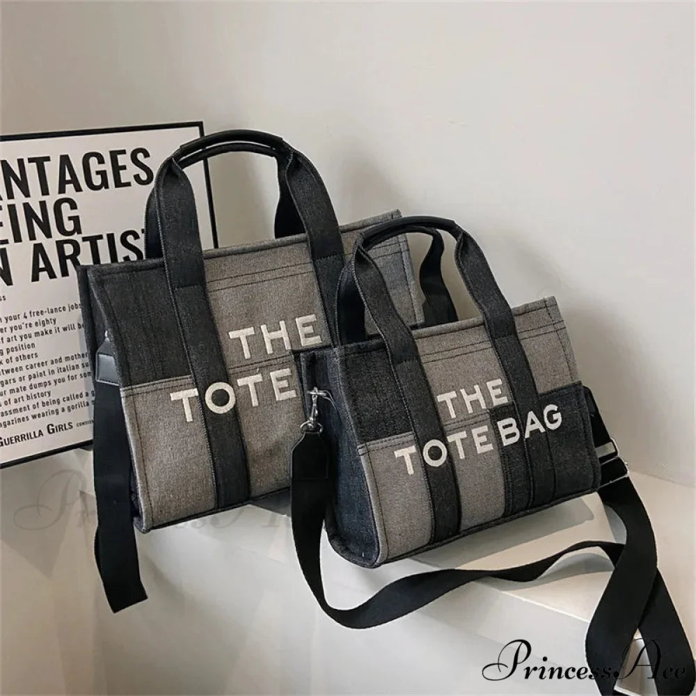 Stylish Denim Embroidered Crossbody Purse Black / 27x21x11cm handbag-250126