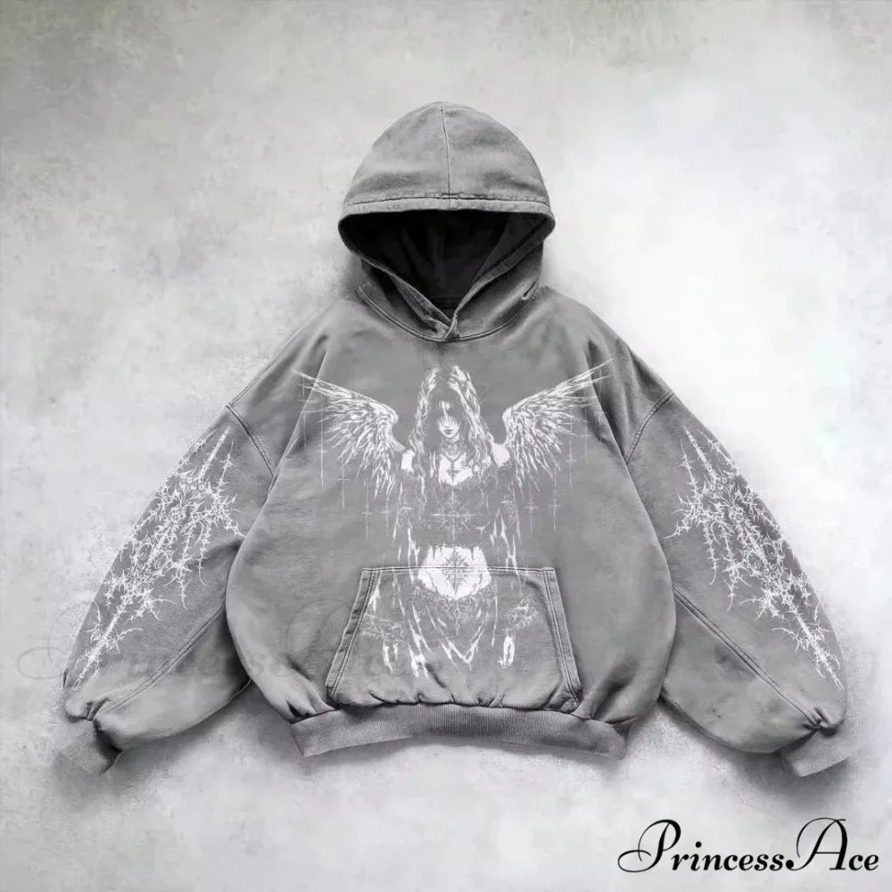 Stylish Design Patch Pullover Hoodie grey / M hoodies-241228