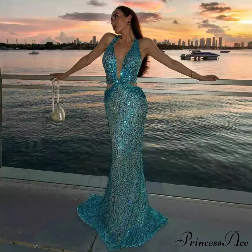 Stylish Ebony Beaded Bandage Celebration Dress Prom Dress blue / XS promdress-250223