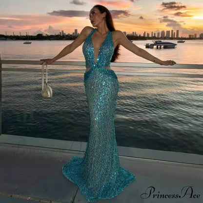 Stylish Ebony Beaded Bandage Celebration Dress Prom Dress blue / XS promdress-250223