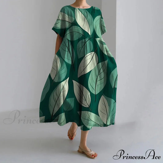 Stylish Fall Vintage Flower Pattern Circular Neck Evening Gown green1 / S oldfloraldress-250126