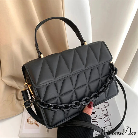 Stylish Faux Leather Square Crossbody Purse Black handbag-250126