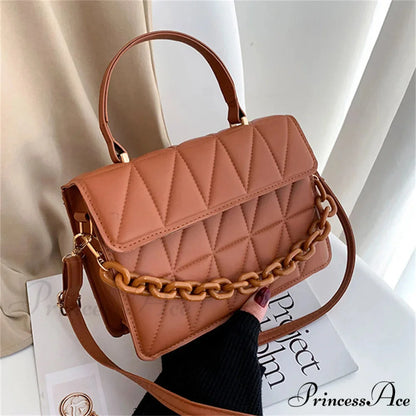 Stylish Faux Leather Square Crossbody Purse Brown handbag-250126
