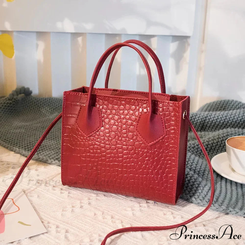 Stylish Faux Leather Square Crossbody Purse Red handbag-250126