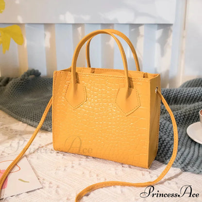 Stylish Faux Leather Square Crossbody Purse Yellow handbag-250126