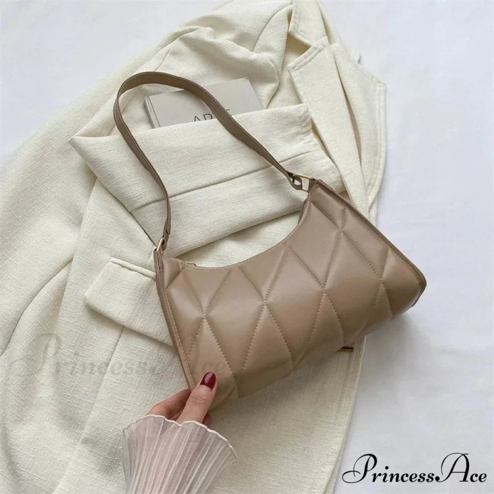 Stylish Faux Leather Underarm Shoulder Bag Khaki shoulder-250126