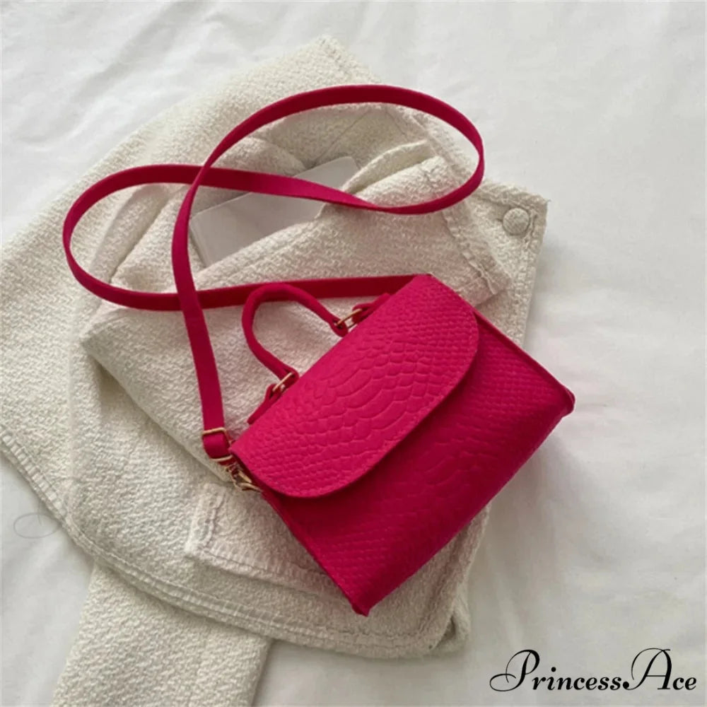 Stylish Felt Alligator Textured Crossbody Purse Rose red handbag-250126