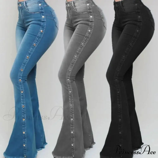 Stylish Flare Control Tummy Skin-Touch Skinny Women Wide Leg Flare Denim Trousers Jeans