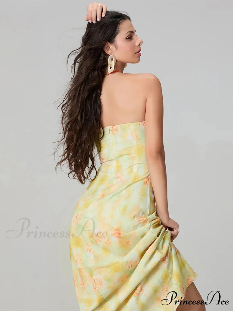 Stylish Flower Pattern Tube Backless Off-Shoulder Evening Gown Party Dress floraldress-250126