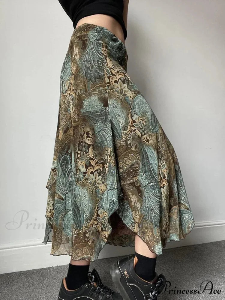 Stylish Flower Pattern Uneven Bohemian Holiday Lace Skirt skirt-250126