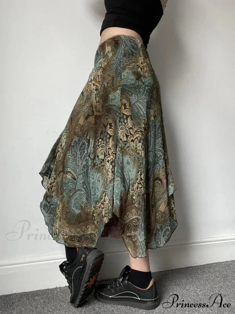 Stylish Flower Pattern Uneven Bohemian Holiday Lace Skirt skirt-250126