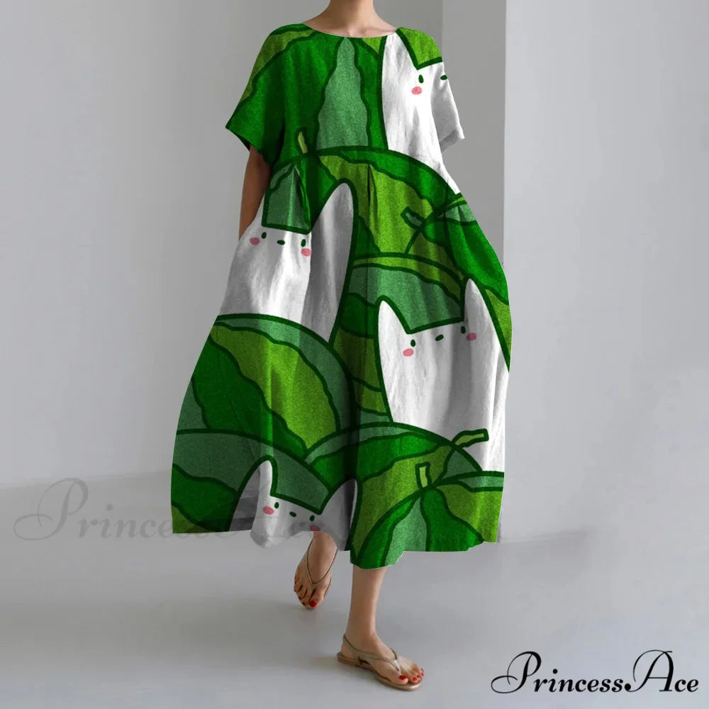 Stylish Flower Patterned Short Sleeve Evening Flower Dress green2 / S oldfloraldress-250126
