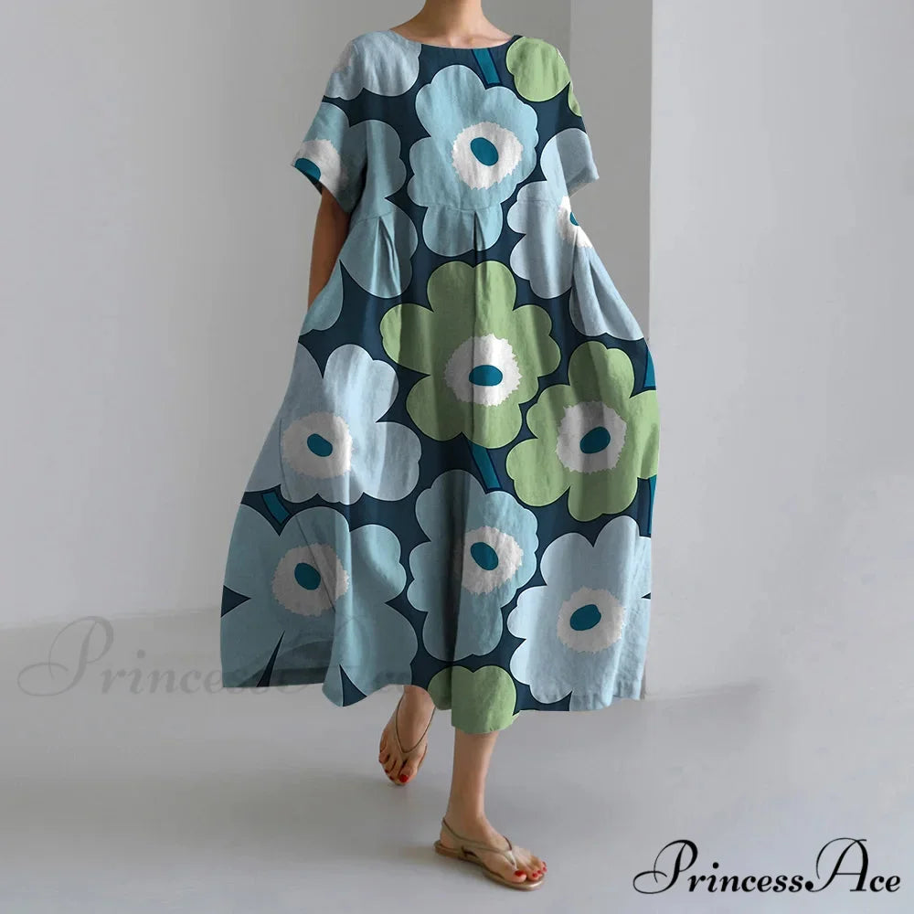 Stylish Flower Patterned Short Sleeve Evening Flower Dress oldfloraldress-250126