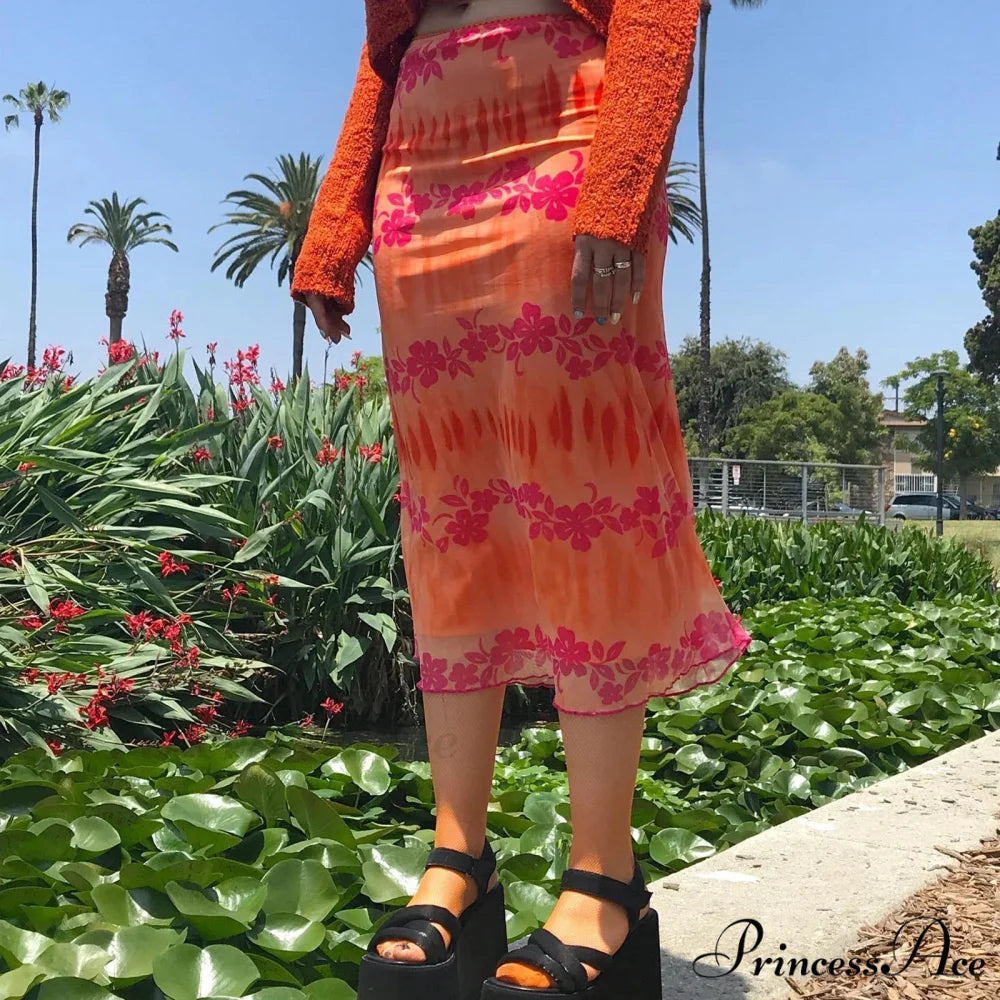 Stylish Flower Patterned Skirt Vibrant Hippie Informal Seaside Skirt skirt-250126