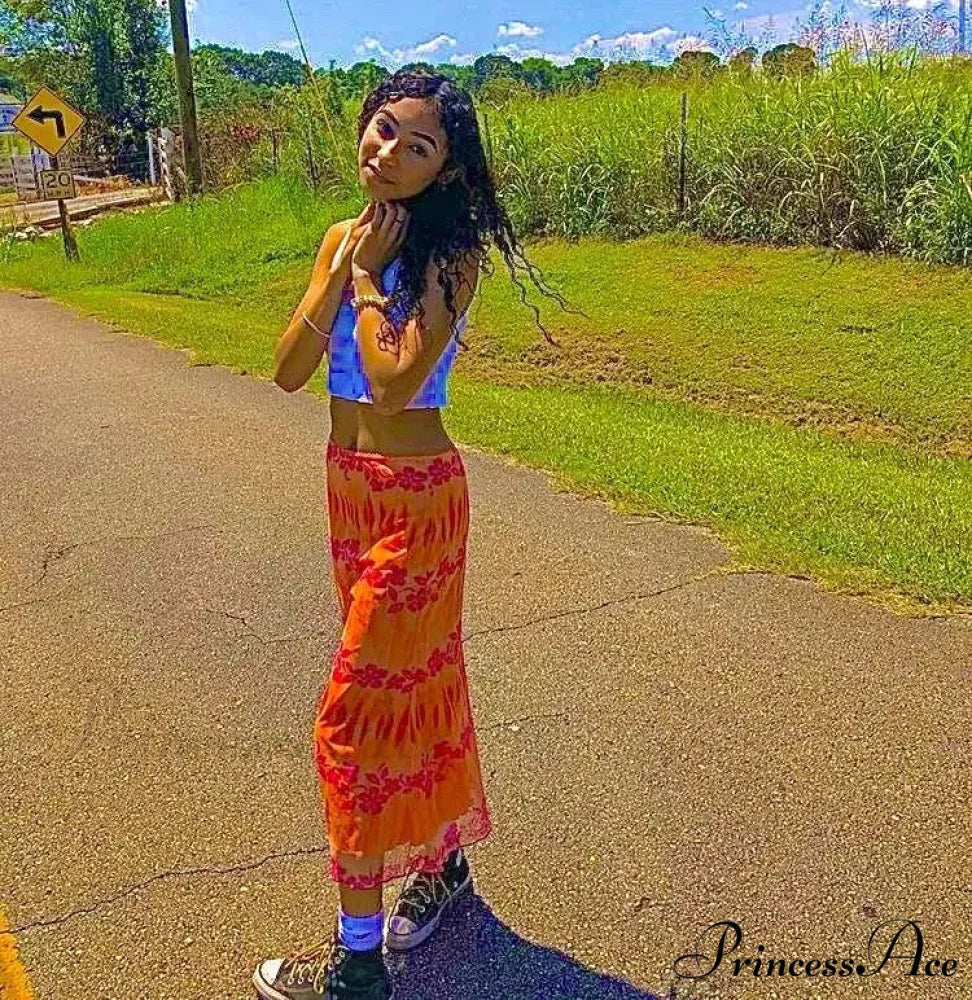 Stylish Flower Patterned Skirt Vibrant Hippie Informal Seaside Skirt skirt-250126