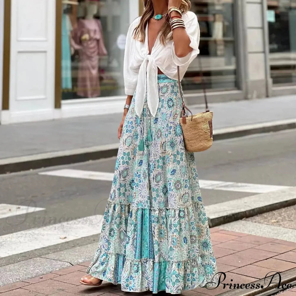 Stylish Flower Pleats Free-Spirited Stretchy High Waist Skirt skirt-250126