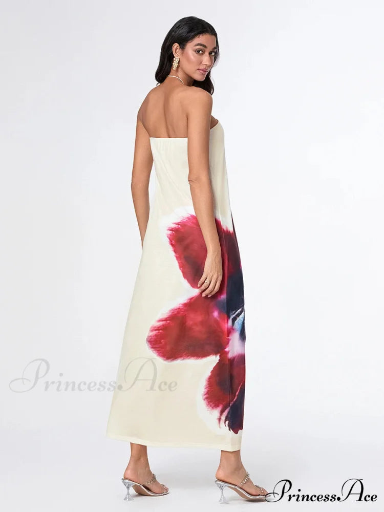Stylish Flower Strapless Relaxed Fit Flower Dress floraldress-250126
