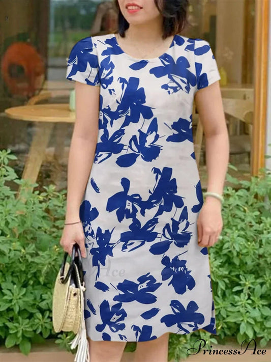 Stylish Flower Sundress Informal Flower Dress A-Blue / S oldfloraldress-250126