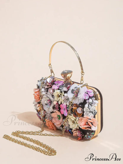 Stylish Flowered Beaded Clutch Evening Bag Wedding Purse Black / Mini(Max Length<20cm) clutchbag-250126