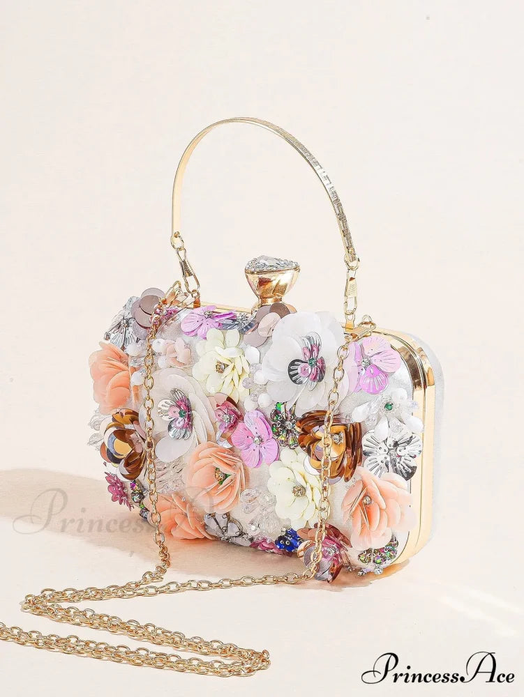 Stylish Flowered Beaded Clutch Evening Bag Wedding Purse Champagne / Mini(Max Length<20cm) clutchbag-250126