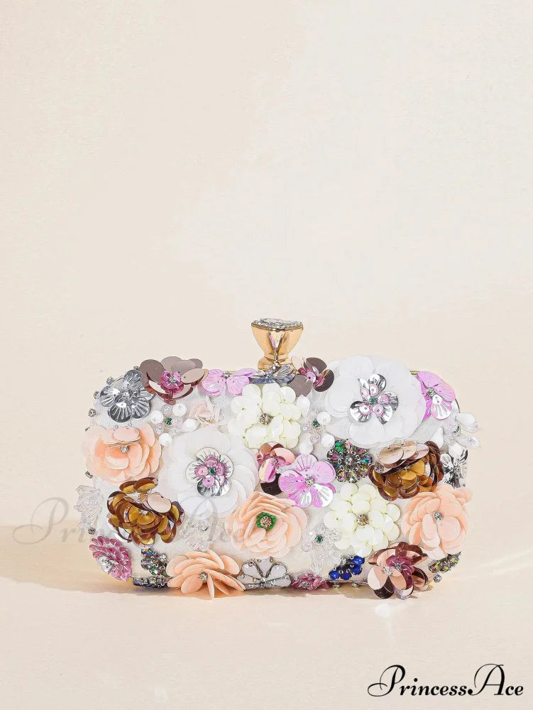 Stylish Flowered Beaded Clutch Evening Bag Wedding Purse clutchbag-250126