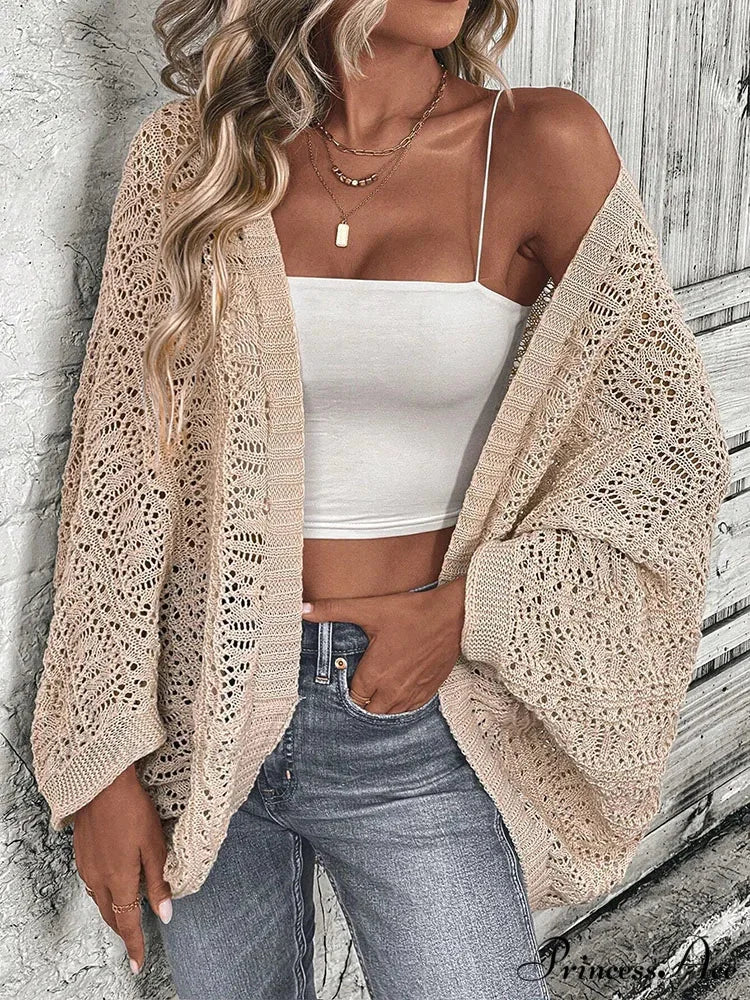 Stylish Front Open Batwing Sleeve Relaxed Knit Cardigan cardiagn-250126