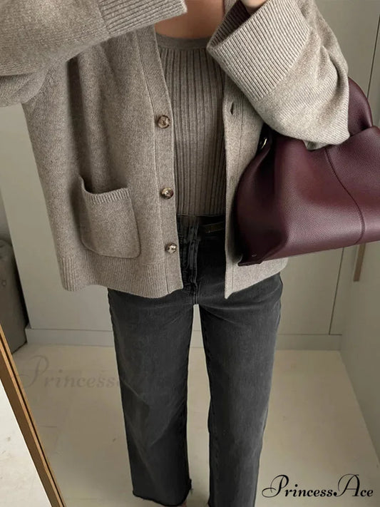 Stylish Grey Single Buttoned V-neck Cardigan cardigans-241228