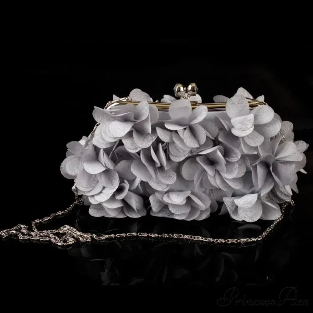 Stylish Ivory Bride Floral Wedding Clutch Evening Handbag Gray clutchbag-250126