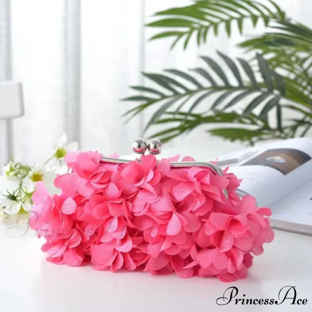 Stylish Ivory Bride Floral Wedding Clutch Evening Handbag Rose Red clutchbag-250126