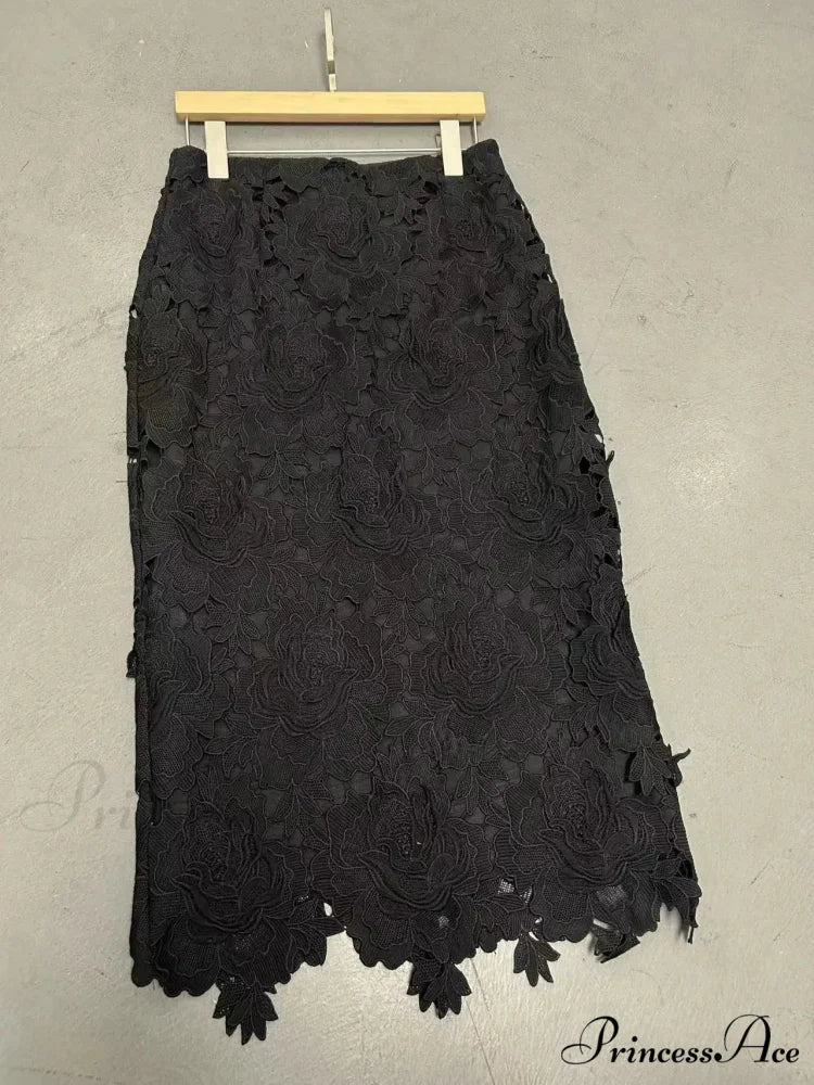 Stylish Lace Pencil Skirt for Women Work Cocktail Party Black / M skirt-250126