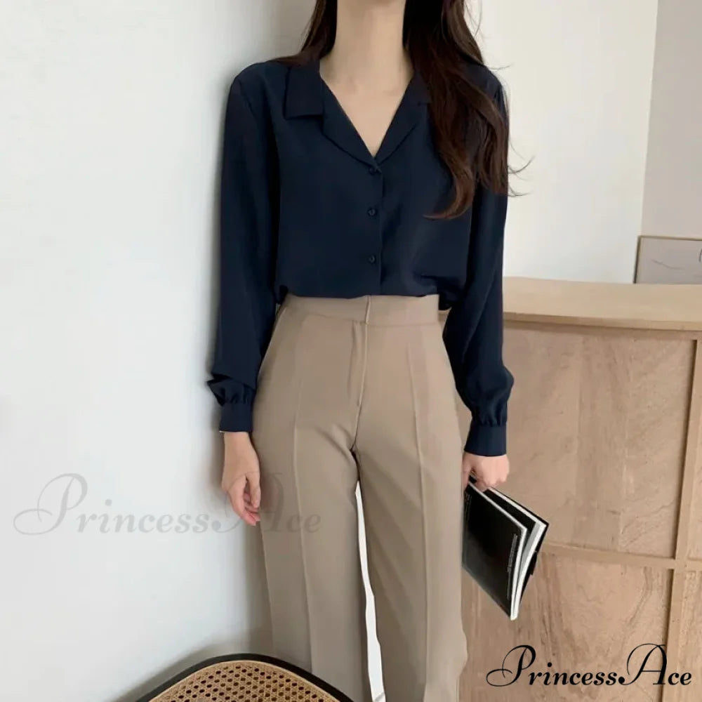 Stylish Lantern Sleeve Suit Collar Baggy Office Blouse blouse-250126