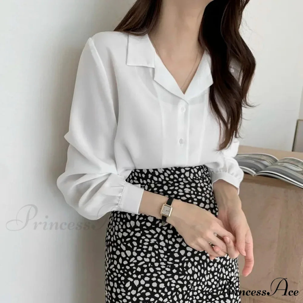 Stylish Lantern Sleeve Suit Collar Baggy Office Blouse blouse-250126