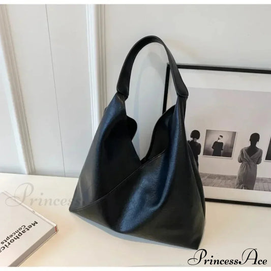 Stylish Leather Large Hobo Shoulder Bag Black / 36x23x14cm shoulder-250126
