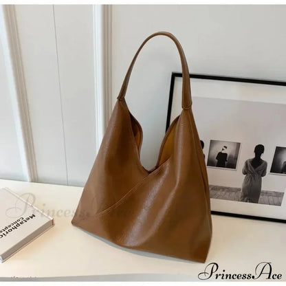 Stylish Leather Large Hobo Shoulder Bag Brown / 36x23x14cm shoulder-250126