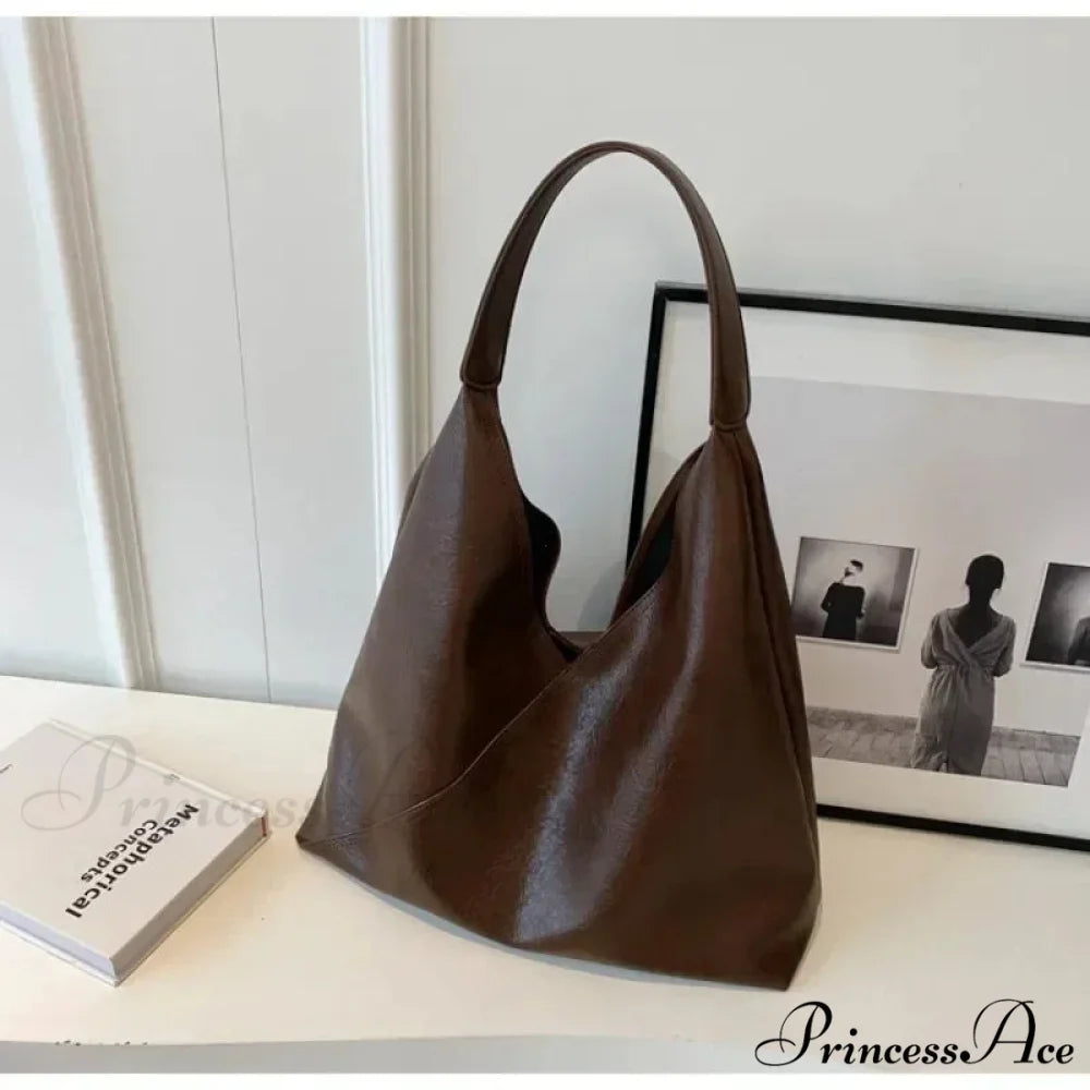 Stylish Leather Large Hobo Shoulder Bag Coffee / 36x23x14cm shoulder-250126