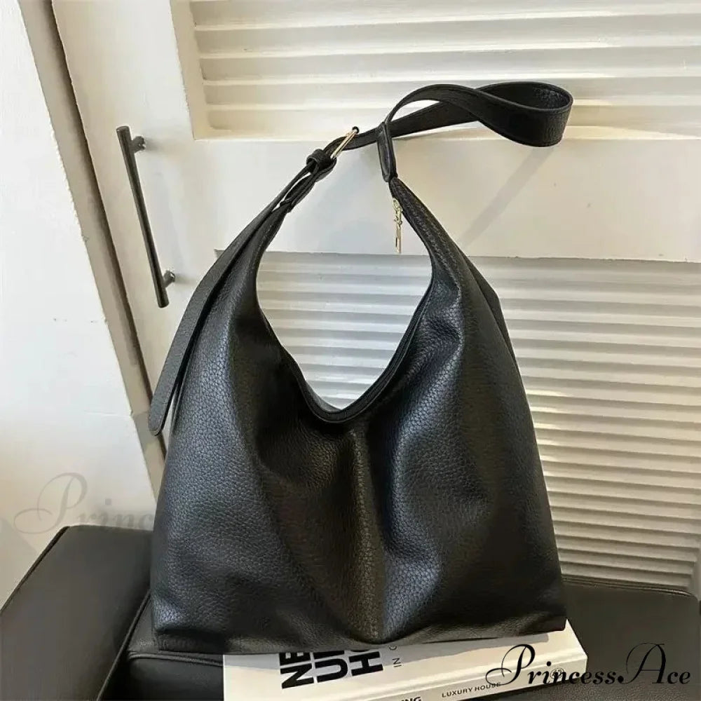 Stylish Leather Tote Shoulder Bag Black / 33cmx26cmx13cm shoulder-250126