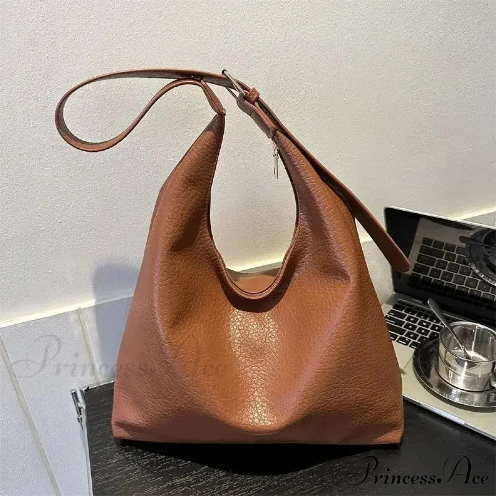 Stylish Leather Tote Shoulder Bag Brown / 33cmx26cmx13cm shoulder-250126