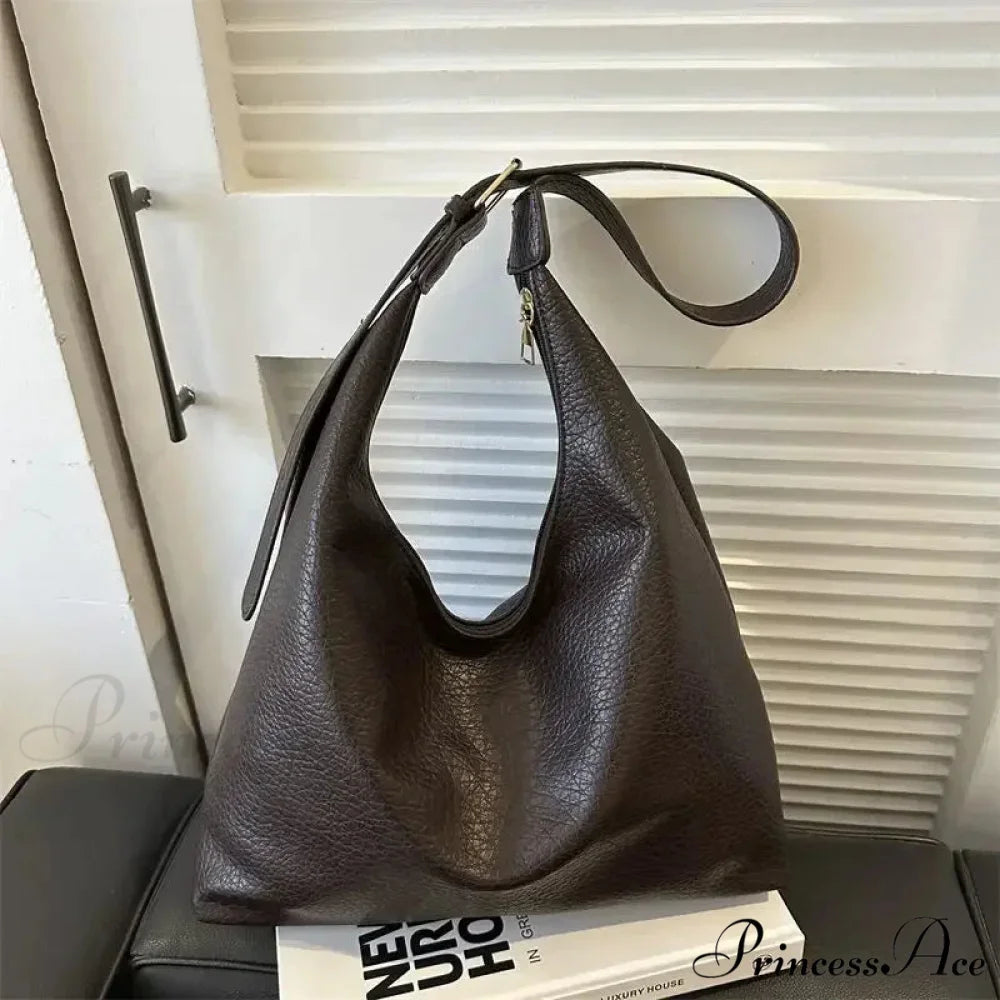 Stylish Leather Tote Shoulder Bag Coffee / 33cmx26cmx13cm shoulder-250126